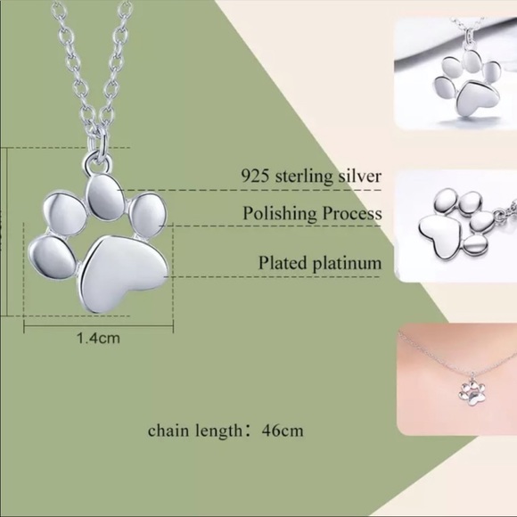 S 925 Dog Cat Footprint Necklace - Picture 2 of 3